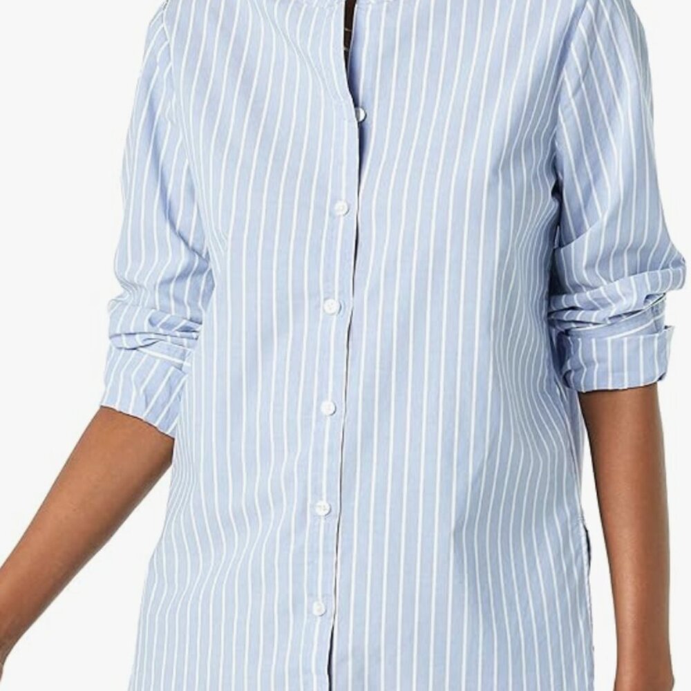 Long sleeve tunic poplin shirt in blue stripe